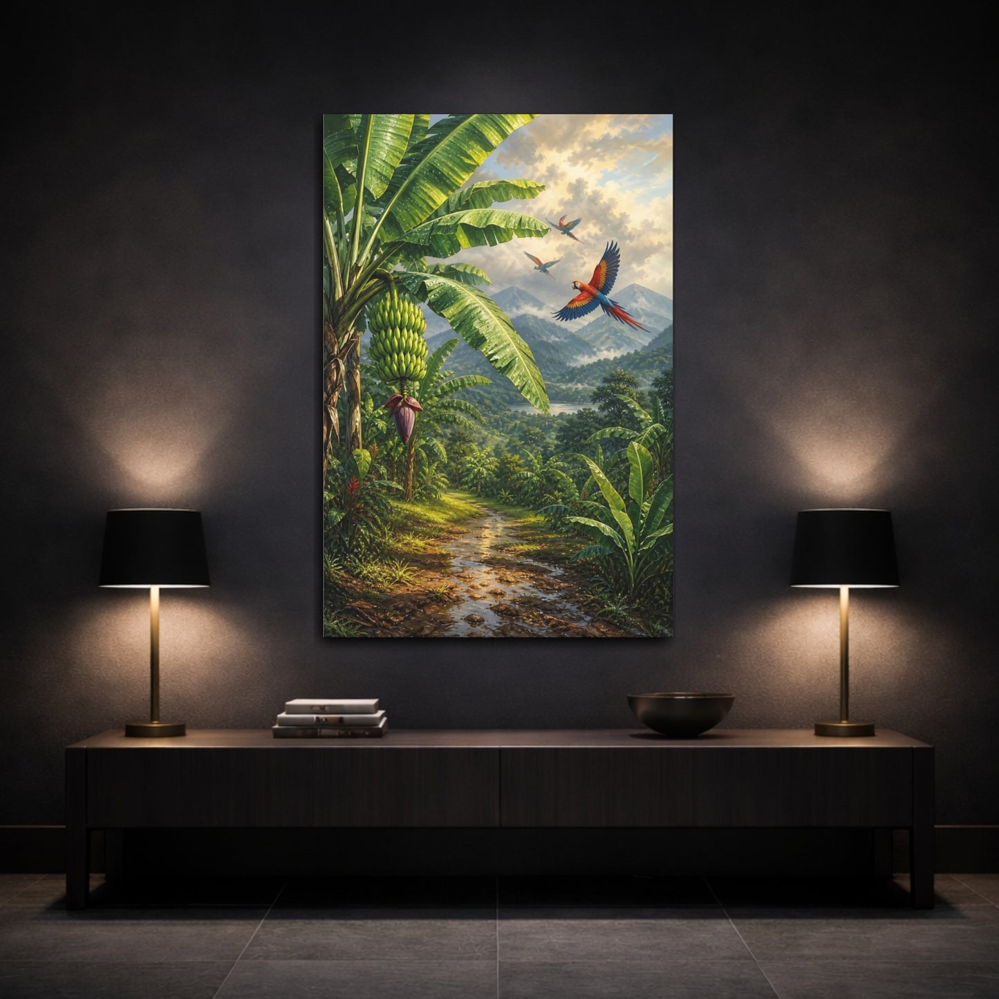 Mockup 3. Nature Banana Trees Lush Green Tropical shown as stretched canvas wall art