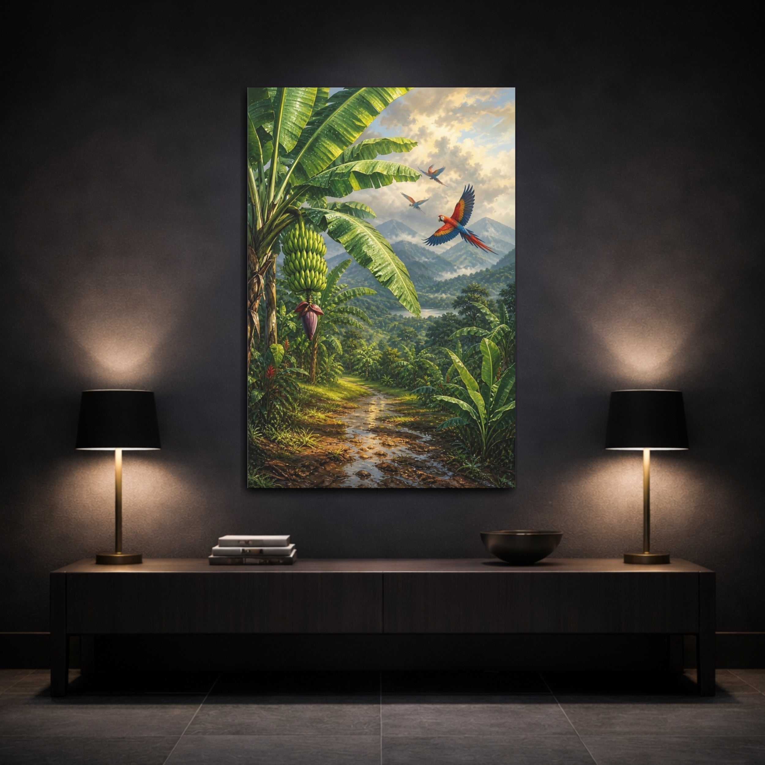 Mockup 3. Nature Banana Trees Lush Green Tropical shown as stretched canvas wall art