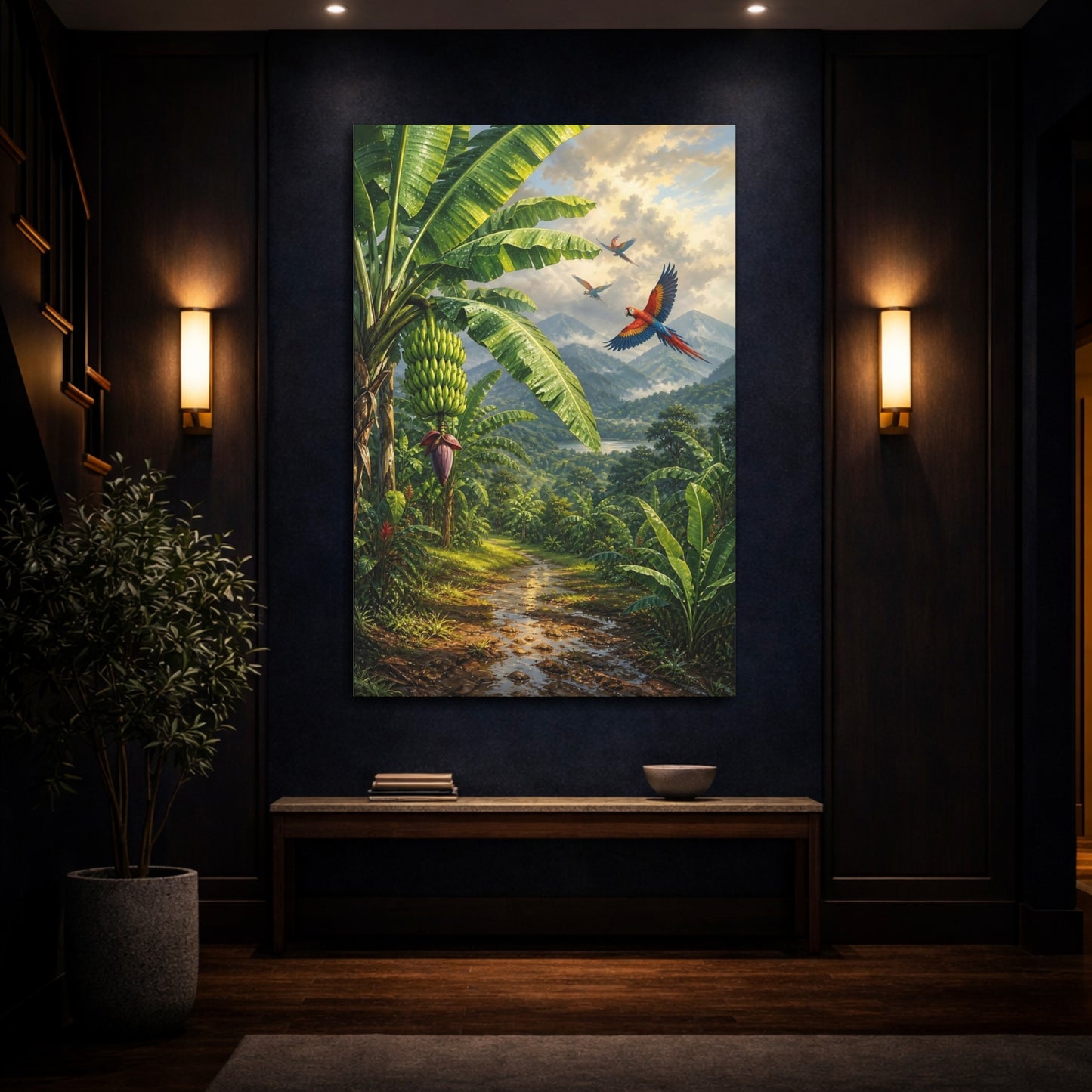 Mockup 4. Nature Banana Trees Lush Green Tropical shown as stretched canvas wall art