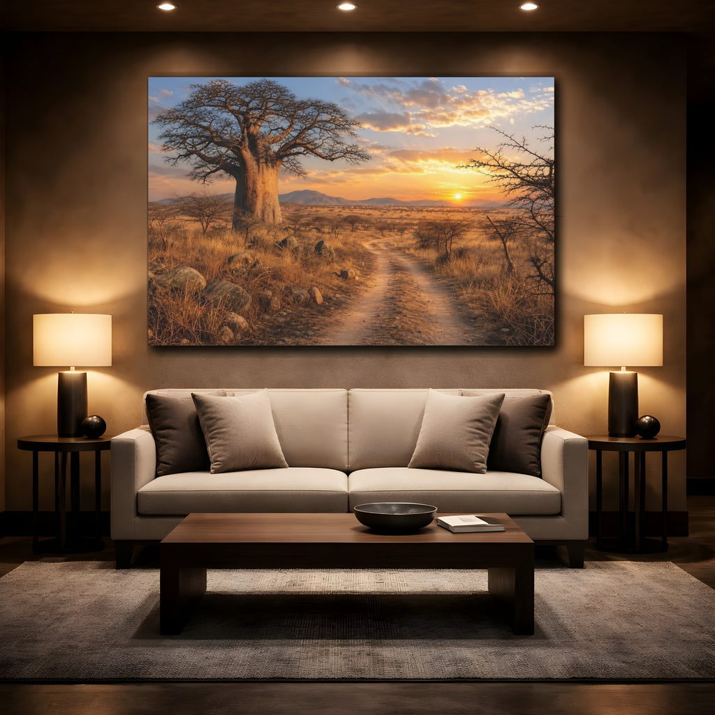 Mockup 2. Nature Baobab Tree Baobab Sunset Landscape shown as stretched canvas wall art
