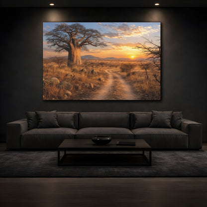 Mockup 3. Nature Baobab Tree Baobab Sunset Landscape shown as stretched canvas wall art