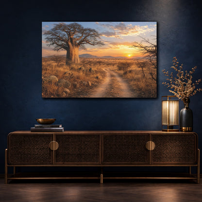 Mockup 4. Nature Baobab Tree Baobab Sunset Landscape shown as stretched canvas wall art