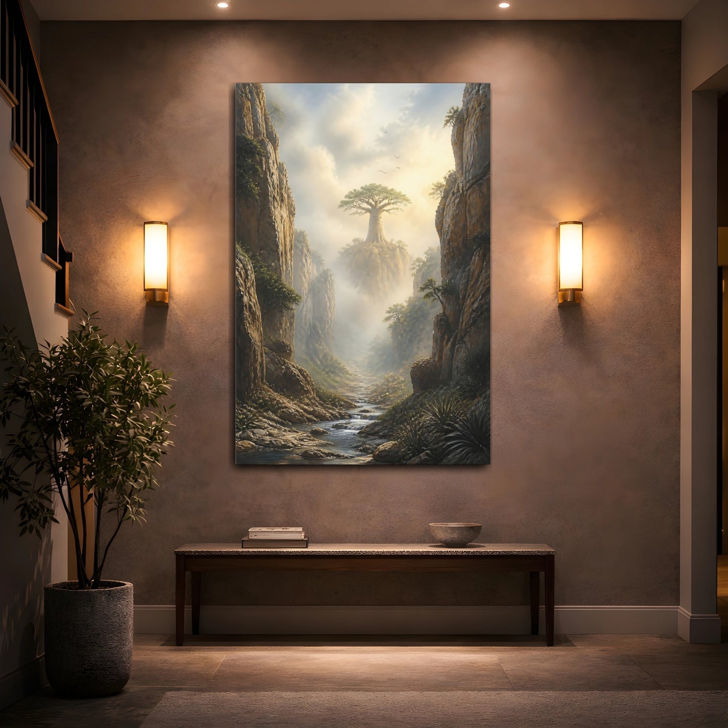 Mockup 2. Nature Baobab Tree Misty Baobab Canyon shown as stretched canvas wall art