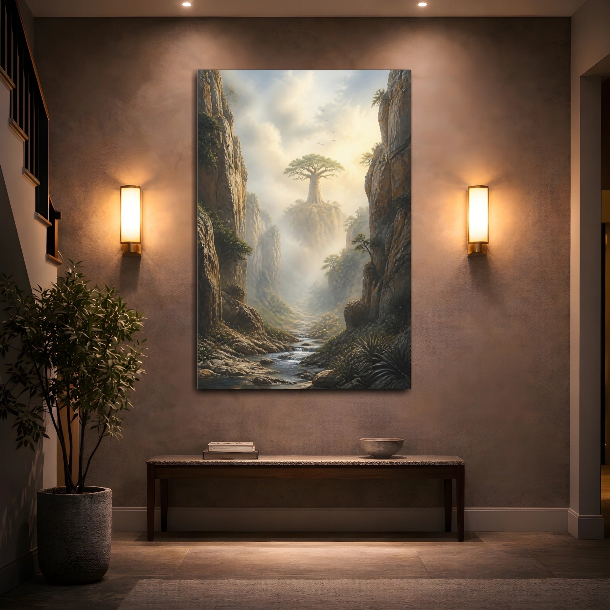 Mockup 2. Nature Baobab Tree Misty Baobab Canyon shown as stretched canvas wall art