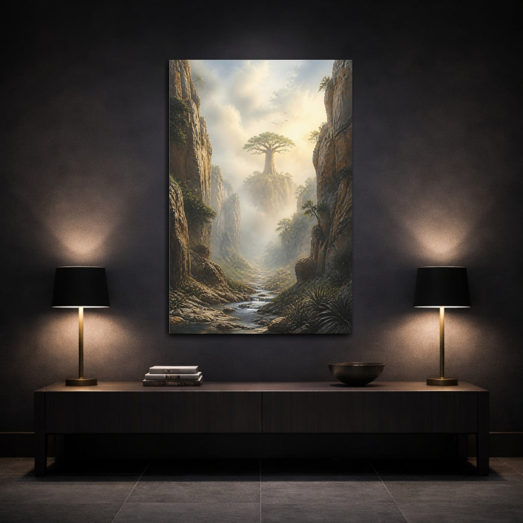 Mockup 3. Nature Baobab Tree Misty Baobab Canyon shown as stretched canvas wall art