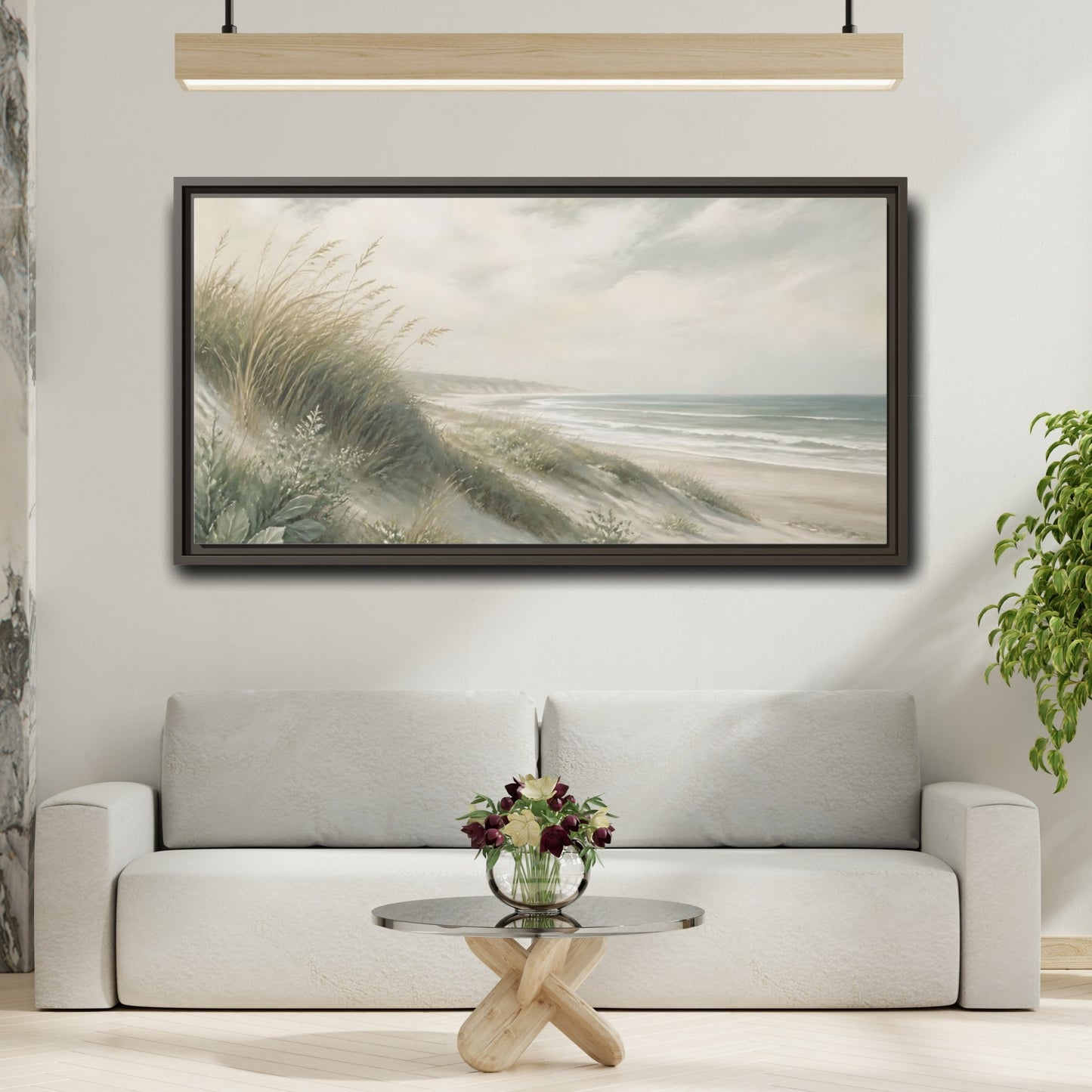 Mockup 2. Nature Beach Dunes Muted Beach shown as stretched canvas wall art