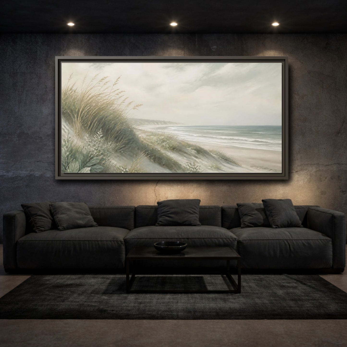 Mockup 3. Nature Beach Dunes Muted Beach shown as stretched canvas wall art