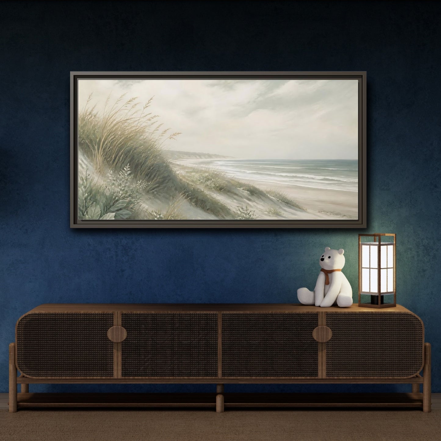 Mockup 4. Nature Beach Dunes Muted Beach shown as stretched canvas wall art