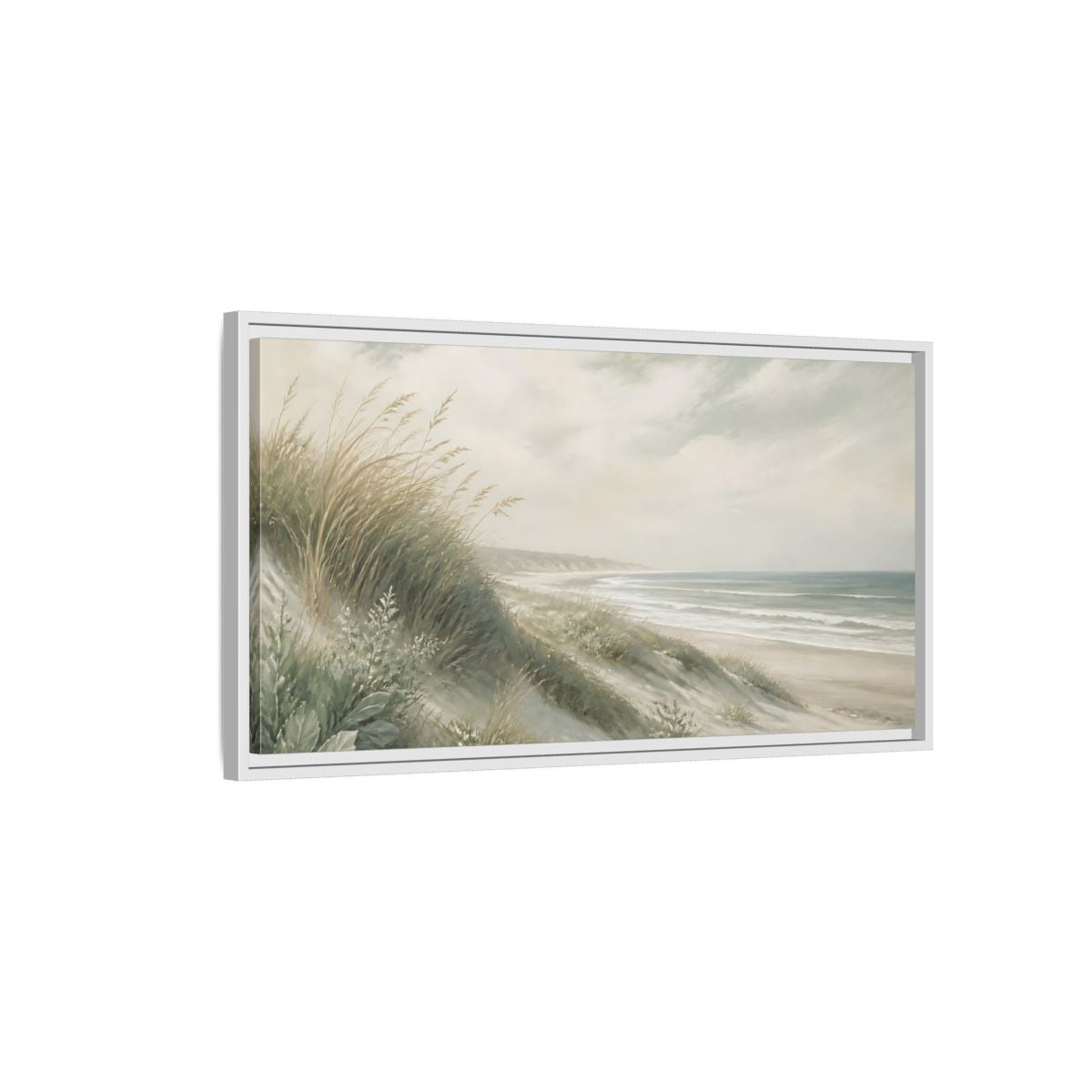 Side Mockup 1. Nature Beach Dunes Muted Beach shown as stretched canvas wall art