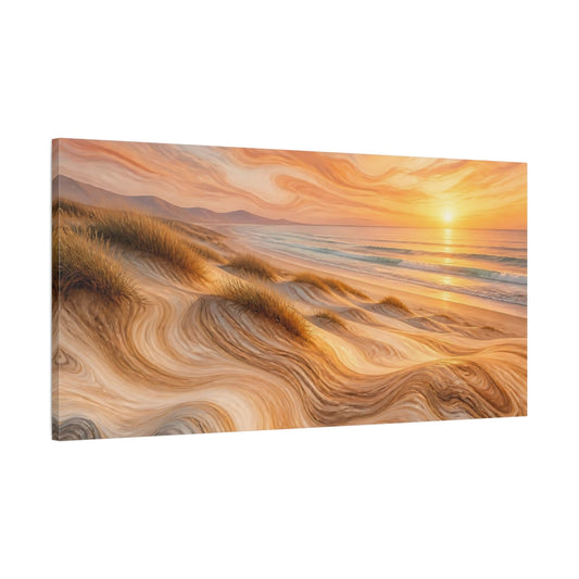 Main Mockup. Nature Beach Dunes Warm Beach Sunset shown as stretched canvas wall art