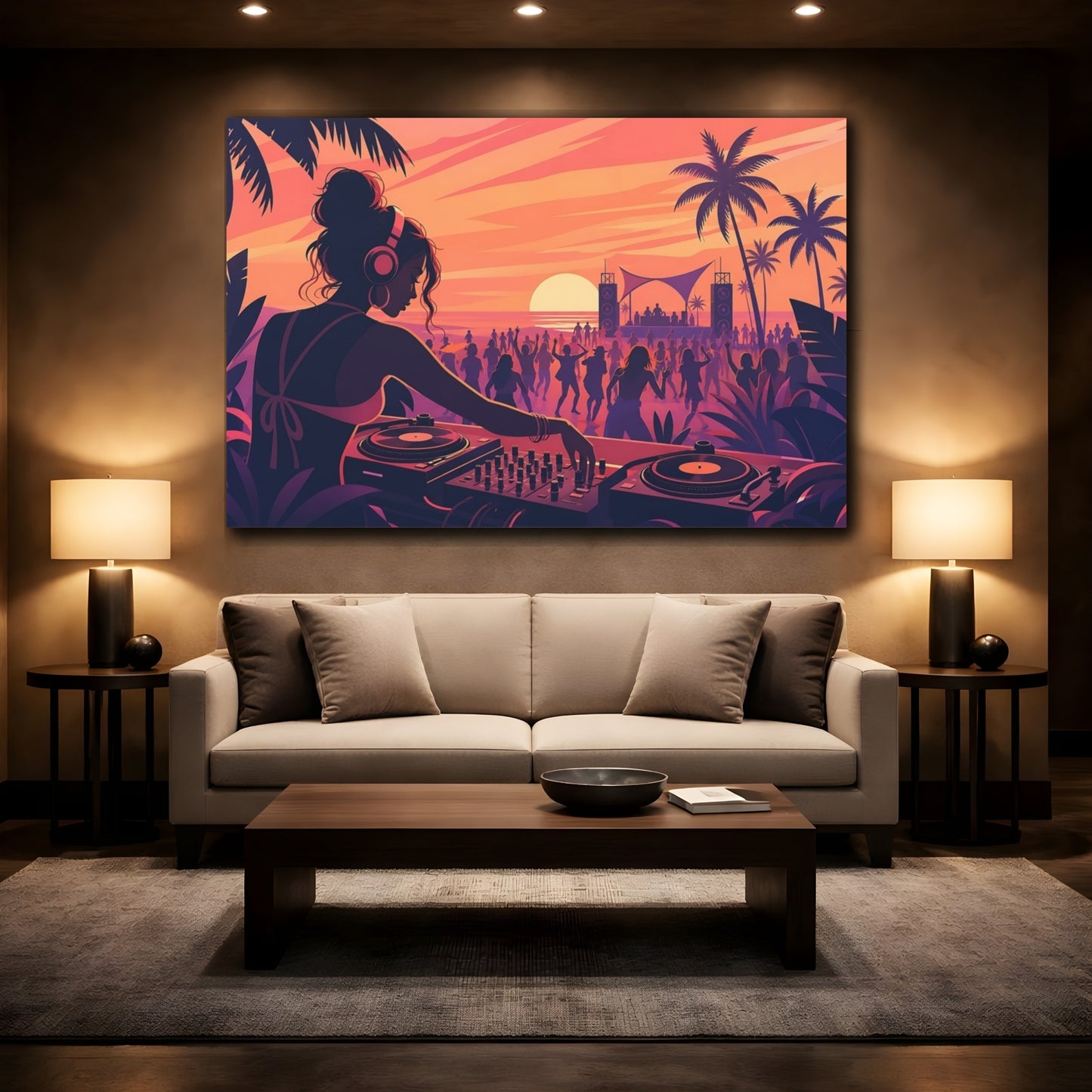 Mockup 2. Nature Beach Party Sunset Beach Party shown as canvas print