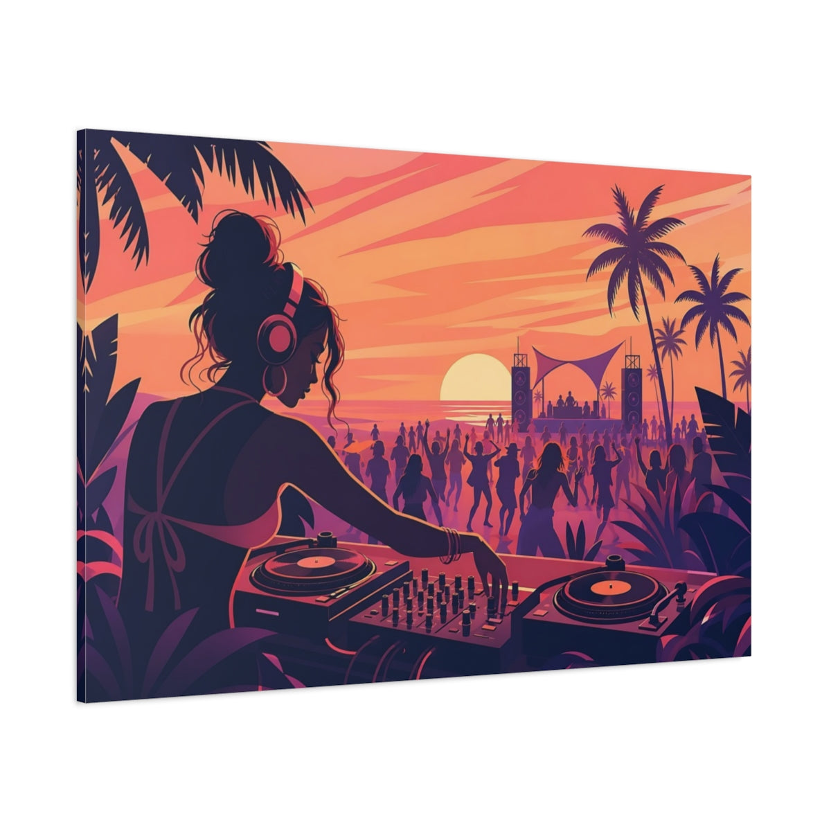 Side Mockup 1. Nature Beach Party Sunset Beach Party shown as canvas print