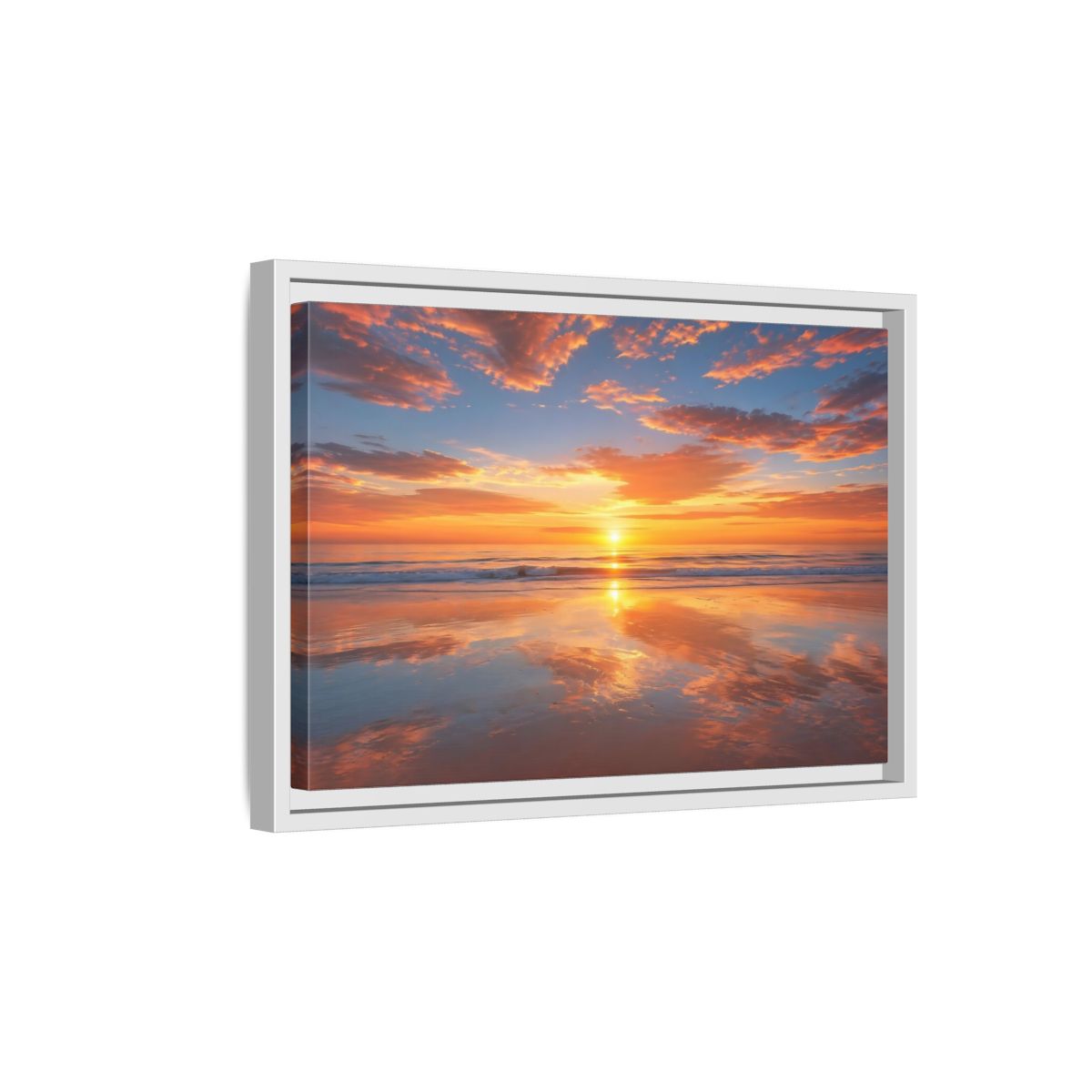 Side Mockup 4. Nature Beach Sunset Orange And Blue Sunset shown as stretched canvas wall art