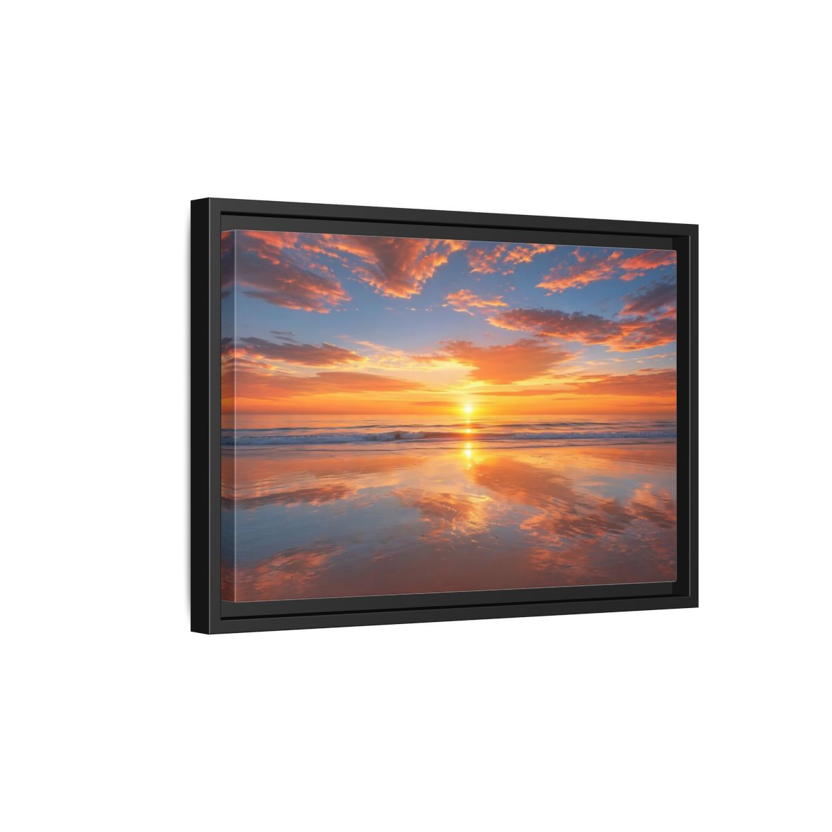 Side Mockup 6. Nature Beach Sunset Orange And Blue Sunset shown as stretched canvas wall art