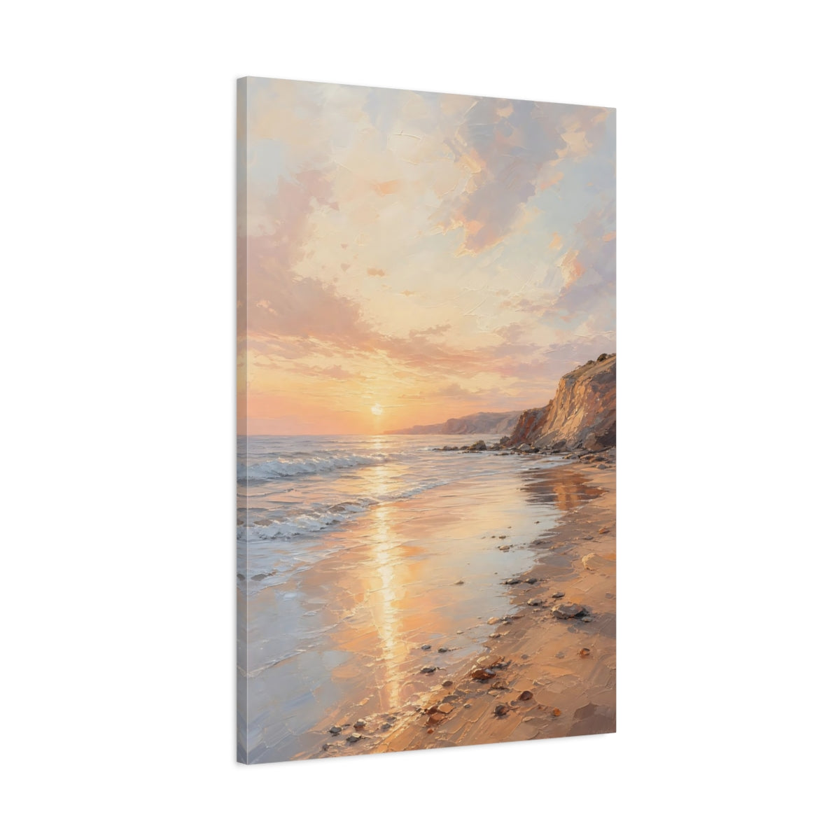 Main Mockup. Nature Beach Sunset Peach Sunset Beach shown as stretched canvas wall art