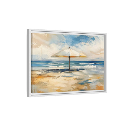 Nature Beach Umbrella Coastal Art Framed Canvas Wall Art - Living Room, Above Sofa, Blue and Gold shown as canvas wall art