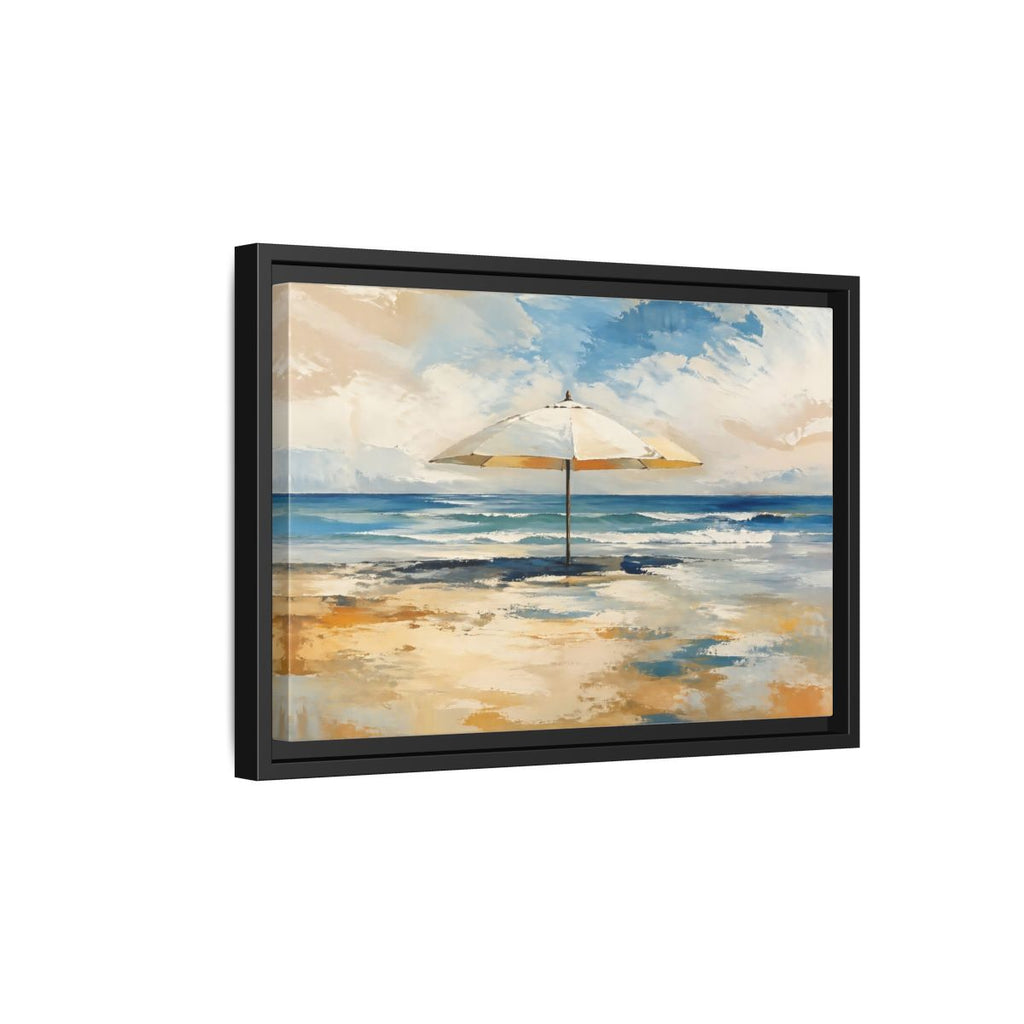 Side Mockup 6. Nature Beach Umbrella Coastal Beach Art shown as stretched canvas wall art