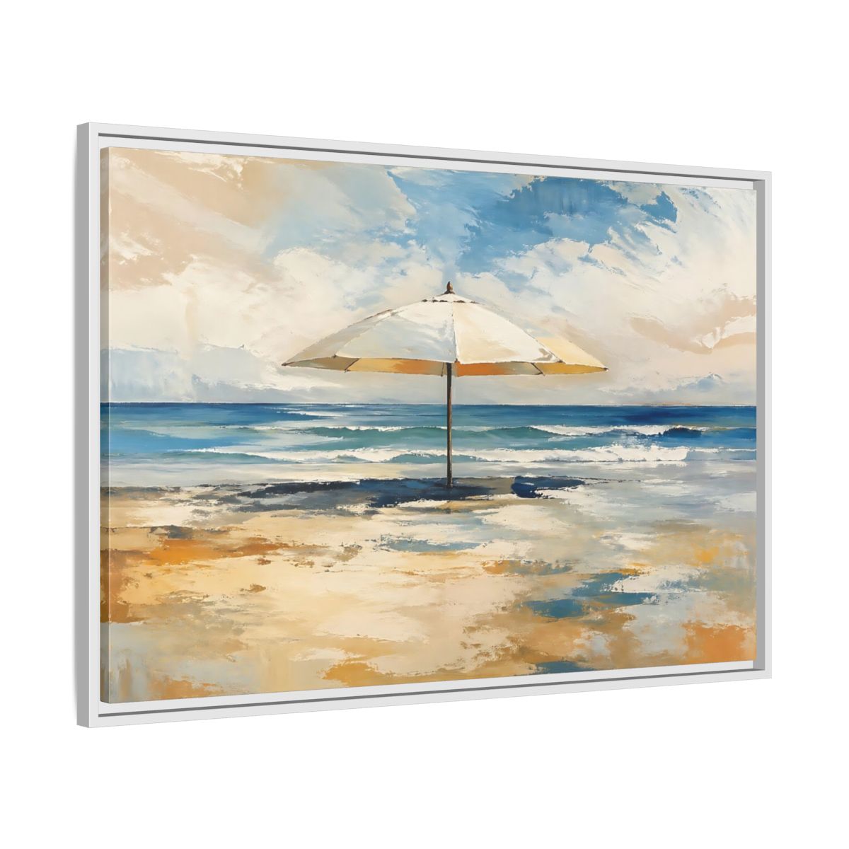 Side Mockup 9. Nature Beach Umbrella Coastal Beach Art shown as stretched canvas wall art