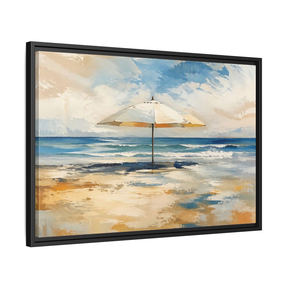 Side Mockup 14. Nature Beach Umbrella Coastal Beach Art shown as stretched canvas wall art