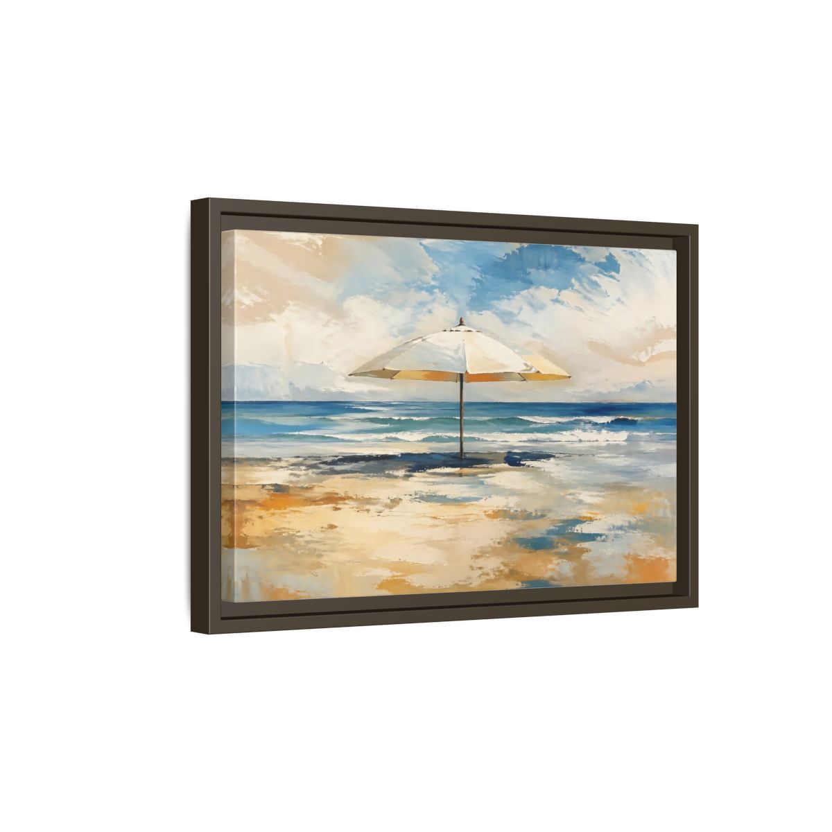 Side Mockup 5. Nature Beach Umbrella Coastal Beach Art shown as stretched canvas wall art