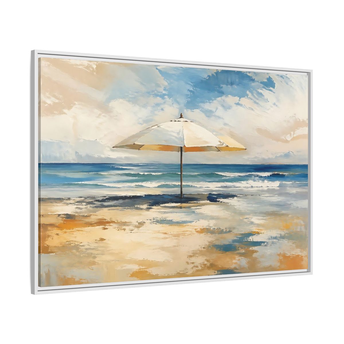 Side Mockup 7. Nature Beach Umbrella Coastal Beach Art shown as stretched canvas wall art