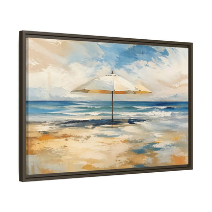 Nature Beach Umbrella Coastal Art Framed Canvas Wall Art - Living Room, Above Sofa, Blue and Gold shown as canvas wall art