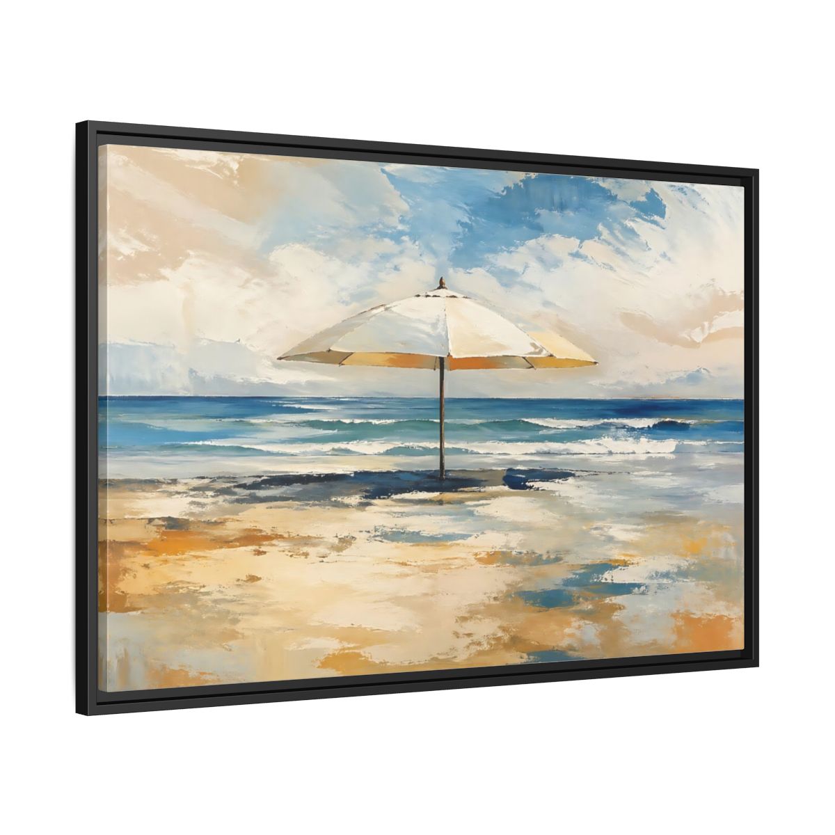 Side Mockup 13. Nature Beach Umbrella Coastal Beach Art shown as stretched canvas wall art