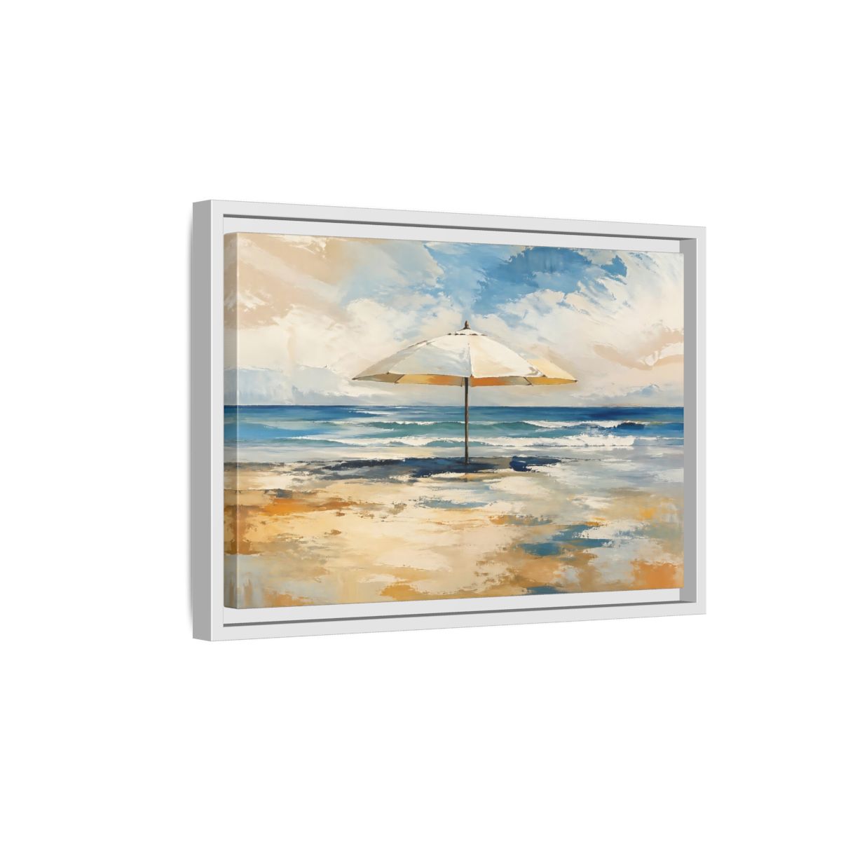 Side Mockup 4. Nature Beach Umbrella Coastal Beach Art shown as stretched canvas wall art