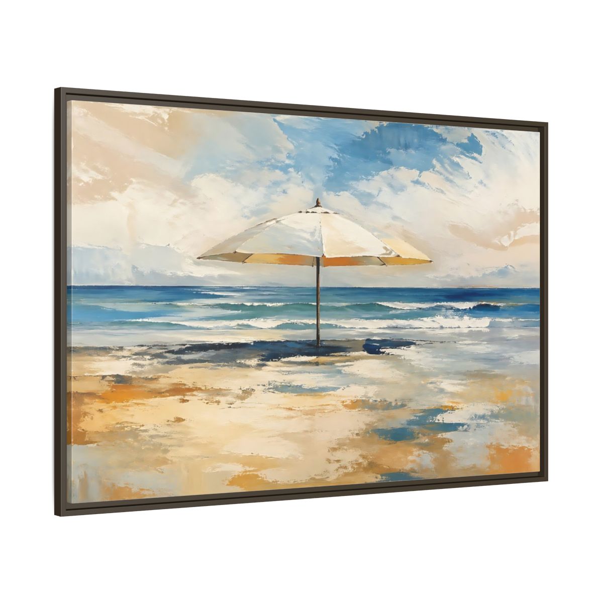 Side Mockup 8. Nature Beach Umbrella Coastal Beach Art shown as stretched canvas wall art