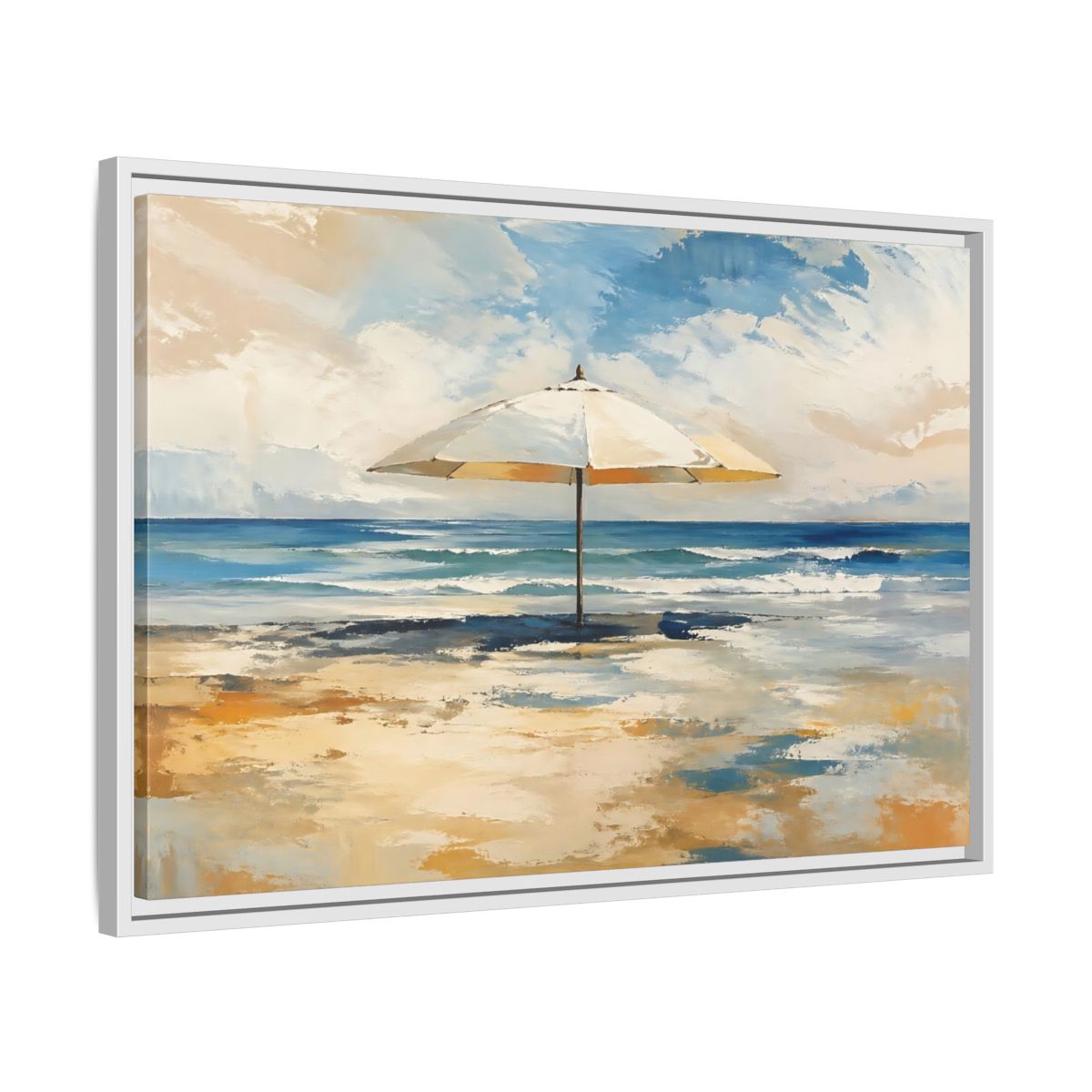 Side Mockup 10. Nature Beach Umbrella Coastal Beach Art shown as stretched canvas wall art