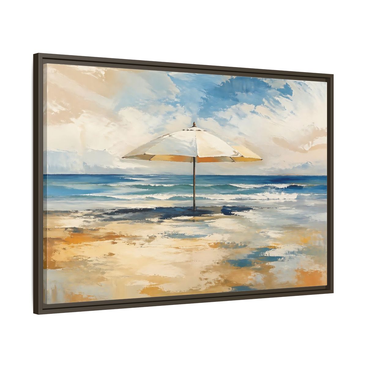 Main Mockup. Nature Beach Umbrella Coastal Beach Art shown as stretched canvas wall art