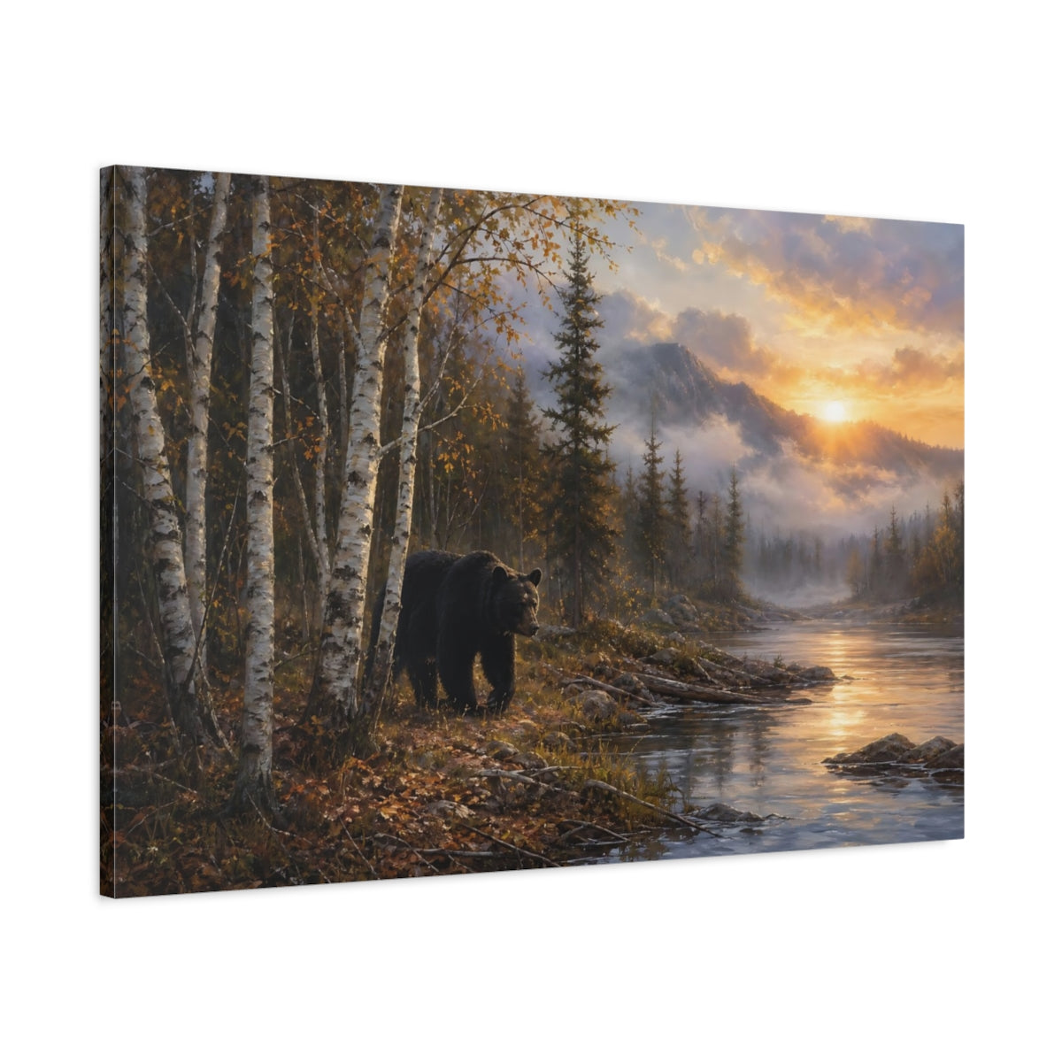 Main Mockup. Nature Bear Autumn Forest Bear shown as stretched canvas wall art