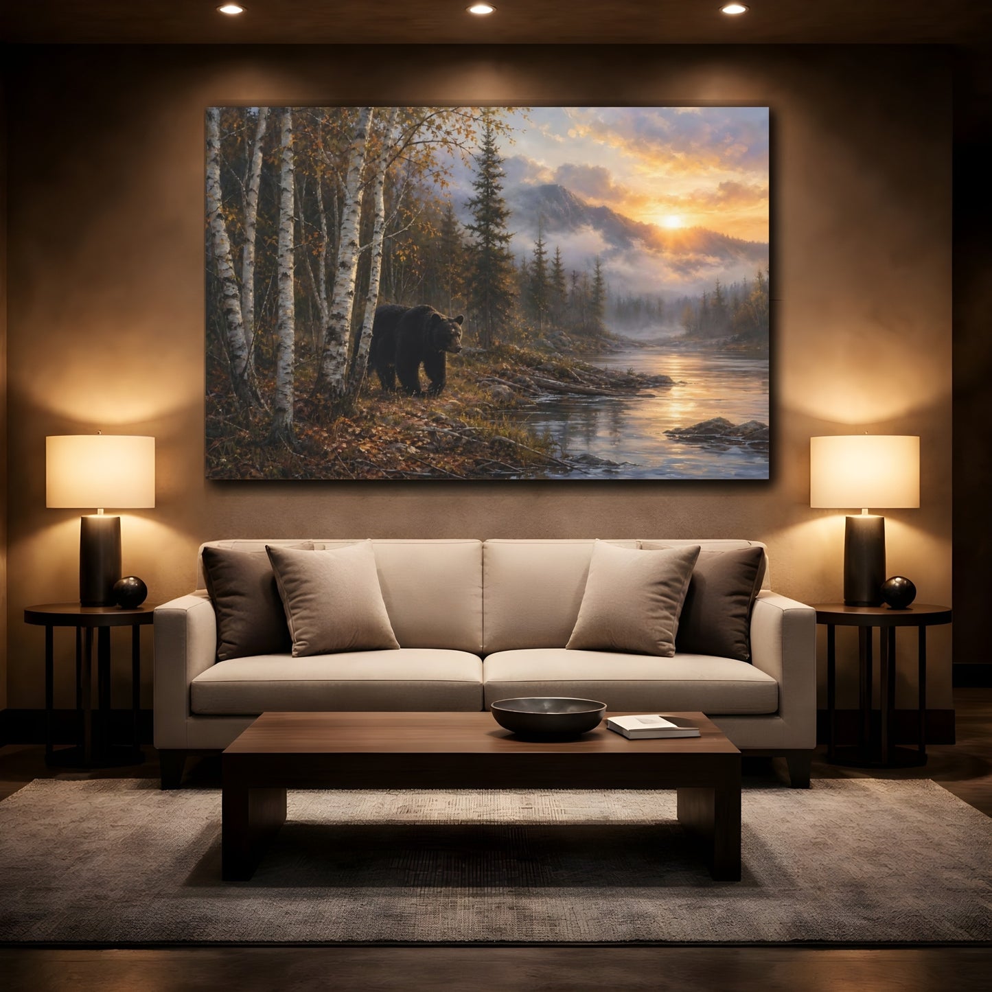 Mockup 2. Nature Bear Autumn Forest Bear shown as stretched canvas wall art