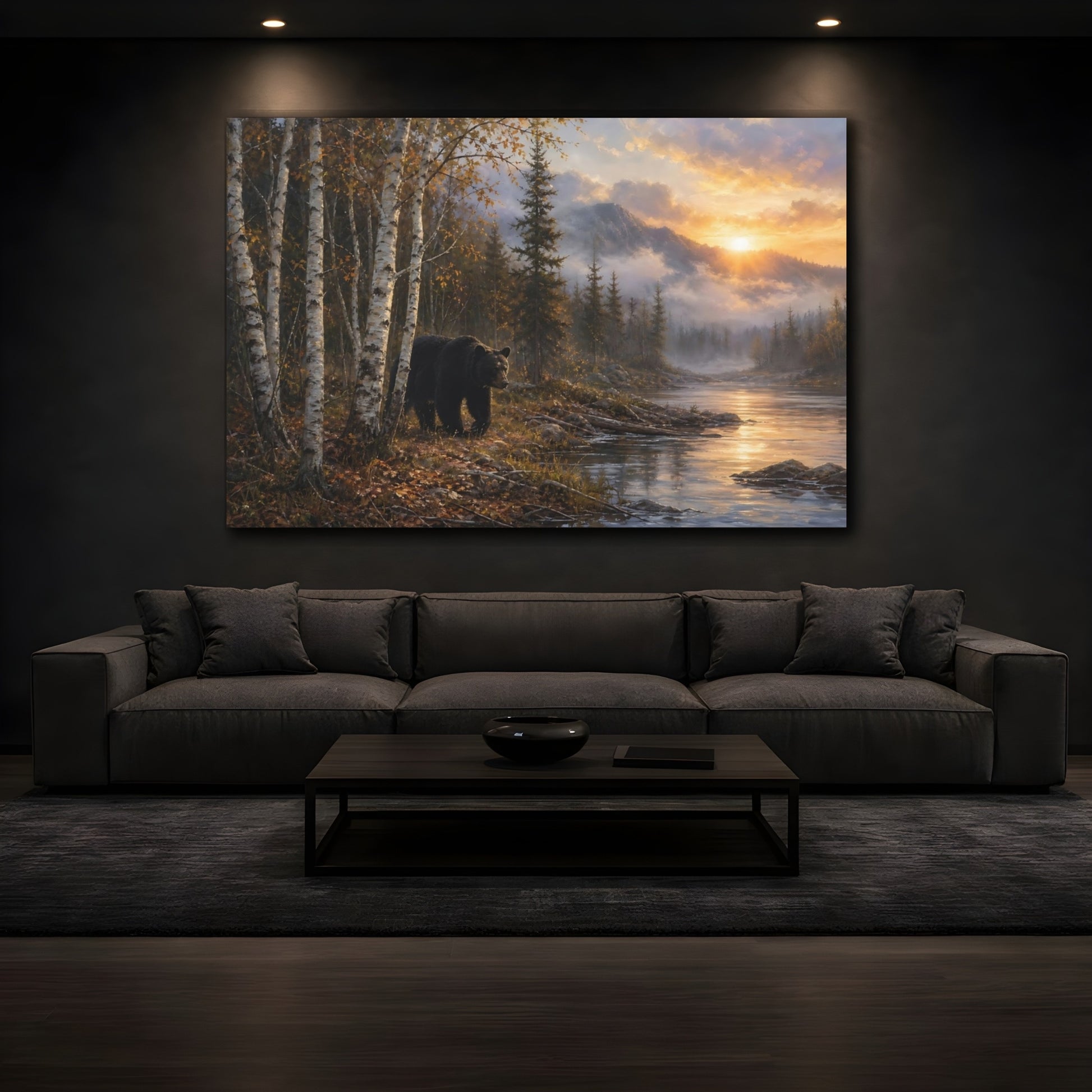 Mockup 3. Nature Bear Autumn Forest Bear shown as stretched canvas wall art