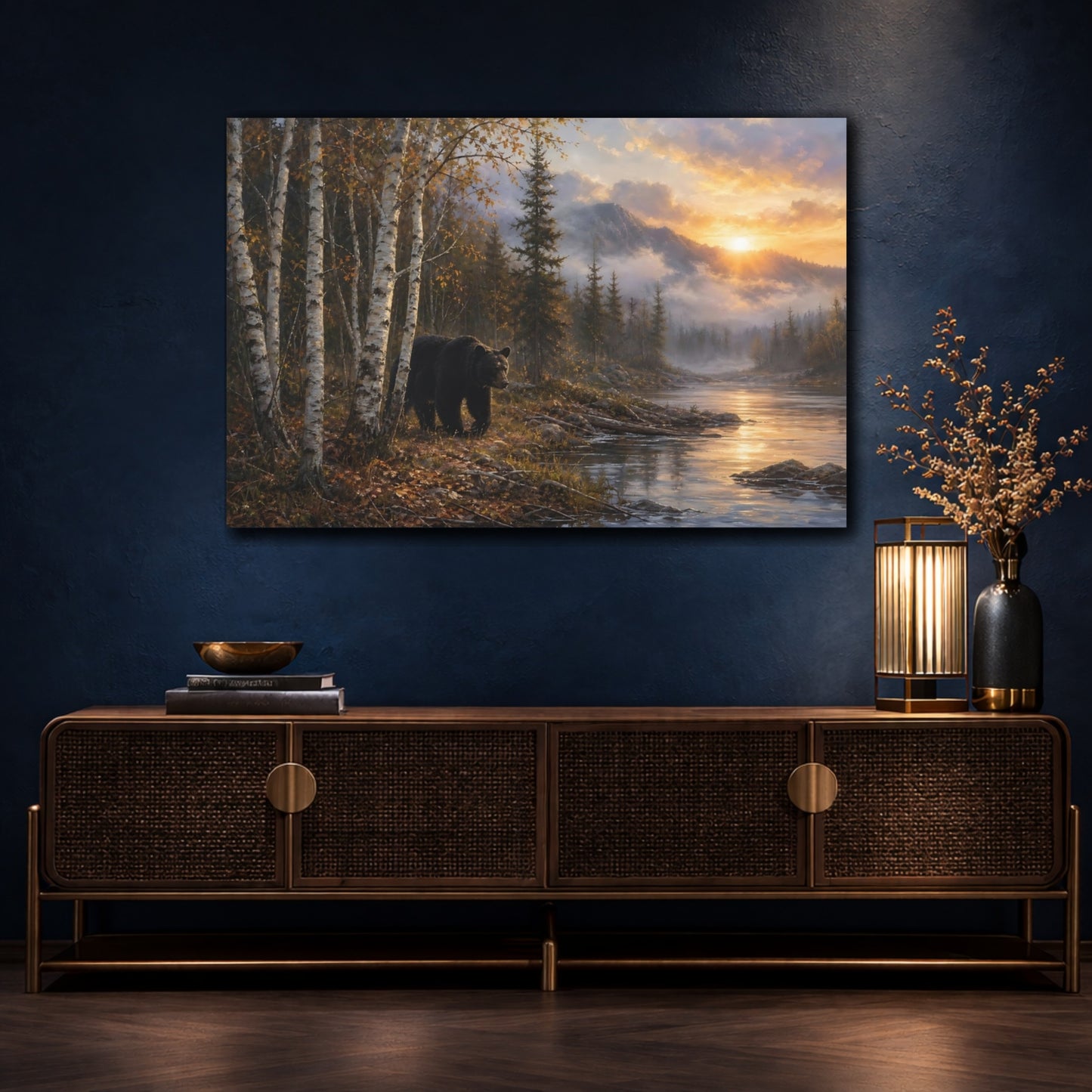 Mockup 4. Nature Bear Autumn Forest Bear shown as stretched canvas wall art
