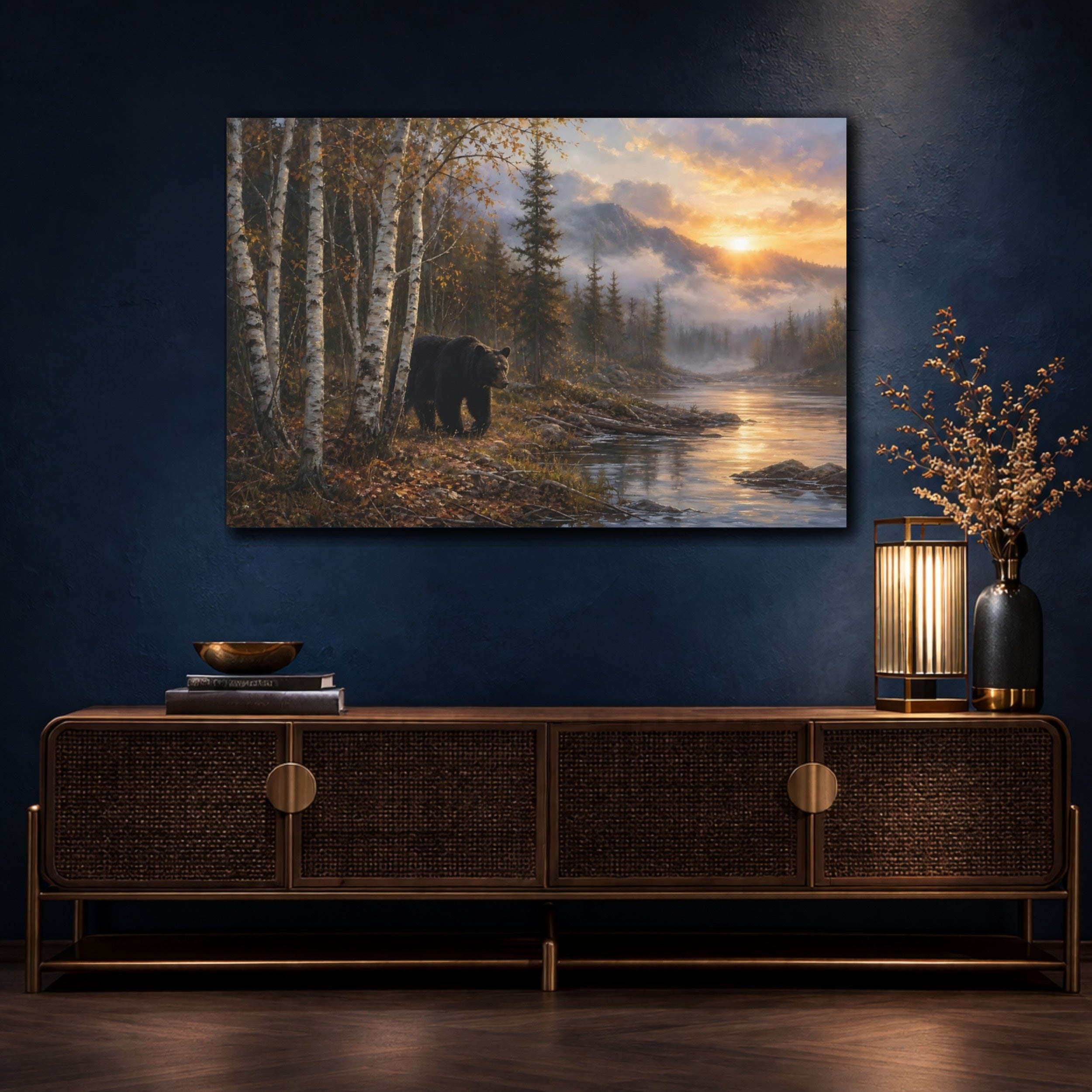 Mockup 4. Nature Bear Autumn Forest Bear shown as stretched canvas wall art