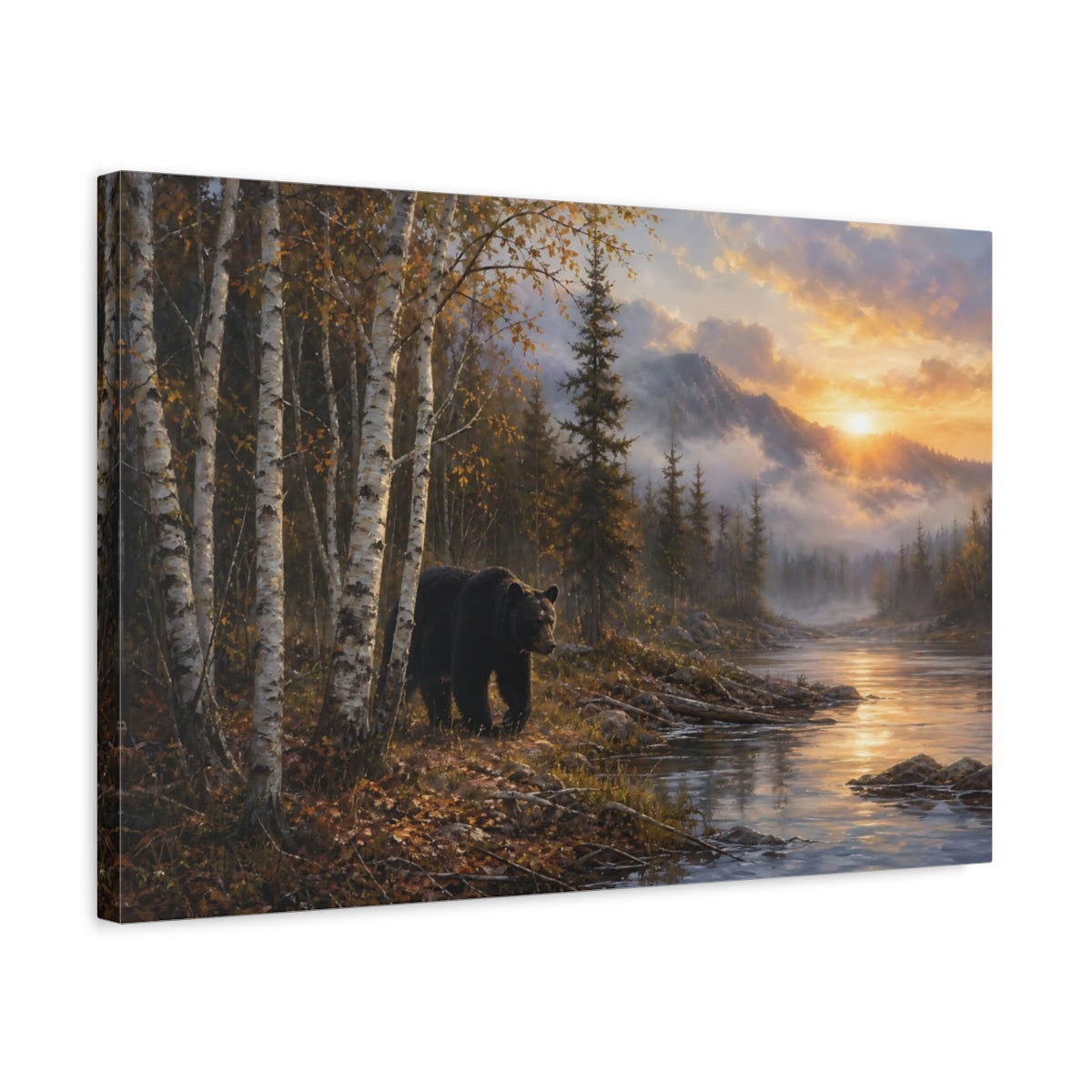Side Mockup 3. Nature Bear Autumn Forest Bear shown as stretched canvas wall art