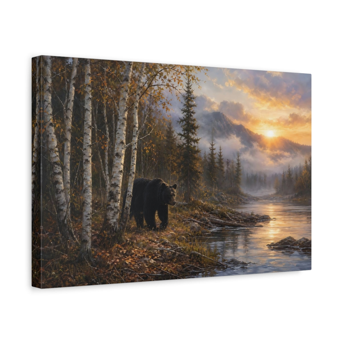 Side Mockup 4. Nature Bear Autumn Forest Bear shown as stretched canvas wall art