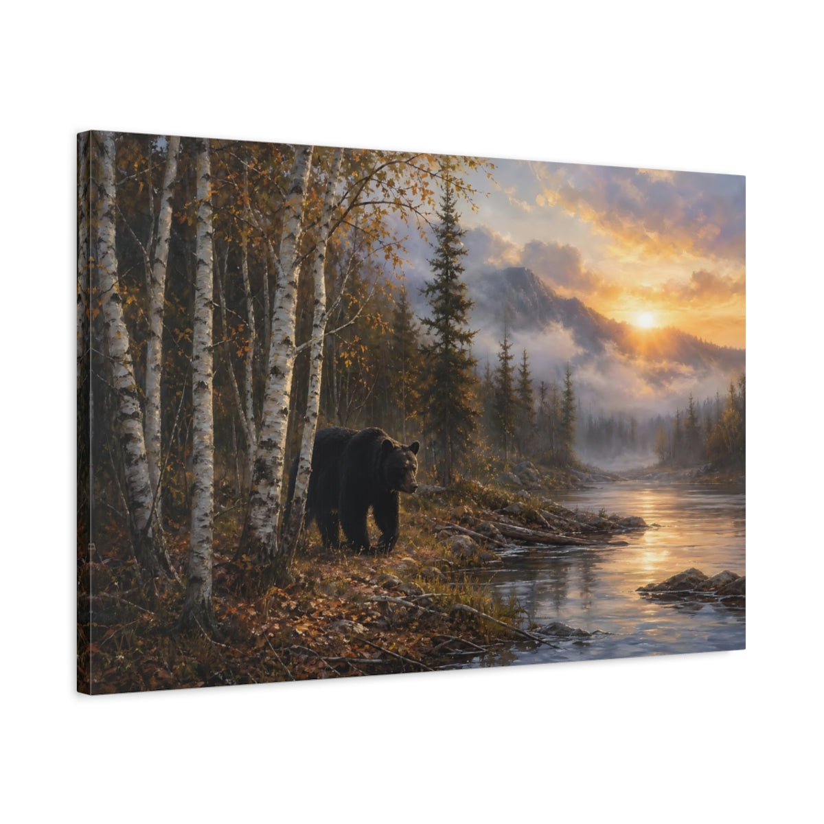 Side Mockup 2. Nature Bear Autumn Forest Bear shown as stretched canvas wall art