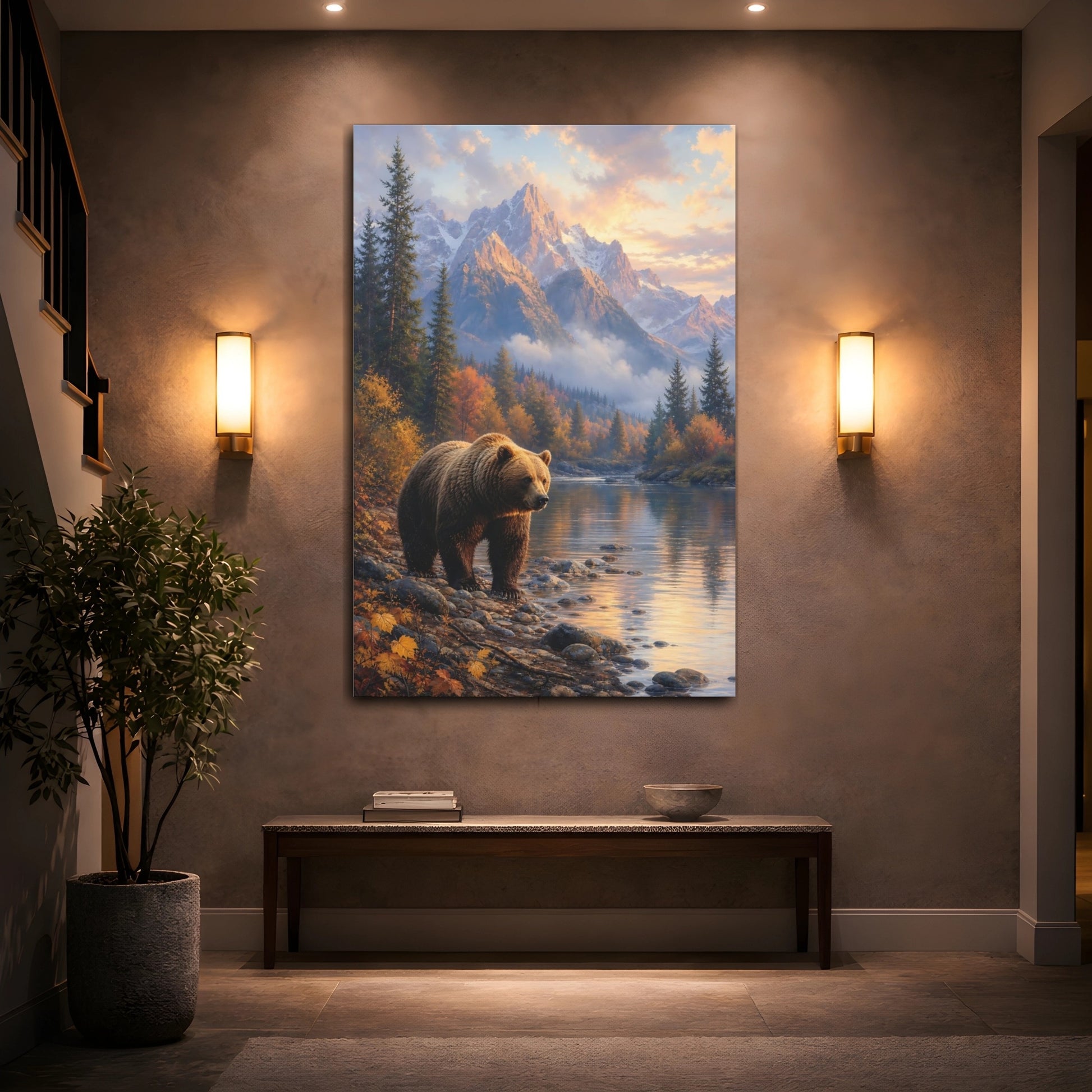 Mockup 2. Nature Bear Autumn Mountain Bear shown as stretched canvas wall art