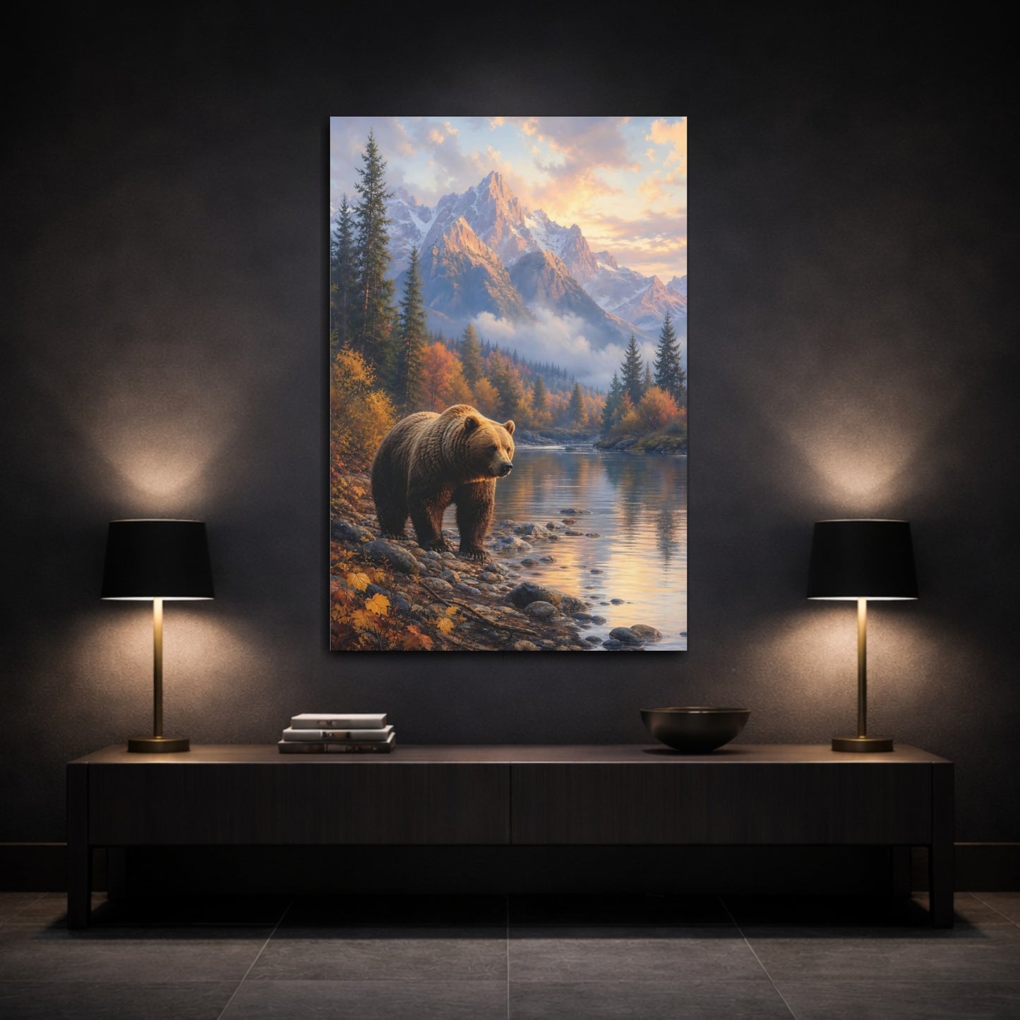 Mockup 3. Nature Bear Autumn Mountain Bear shown as stretched canvas wall art