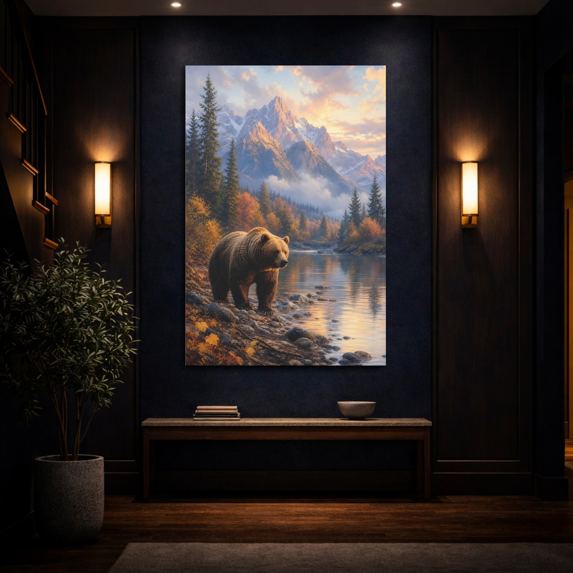 Mockup 4. Nature Bear Autumn Mountain Bear shown as stretched canvas wall art