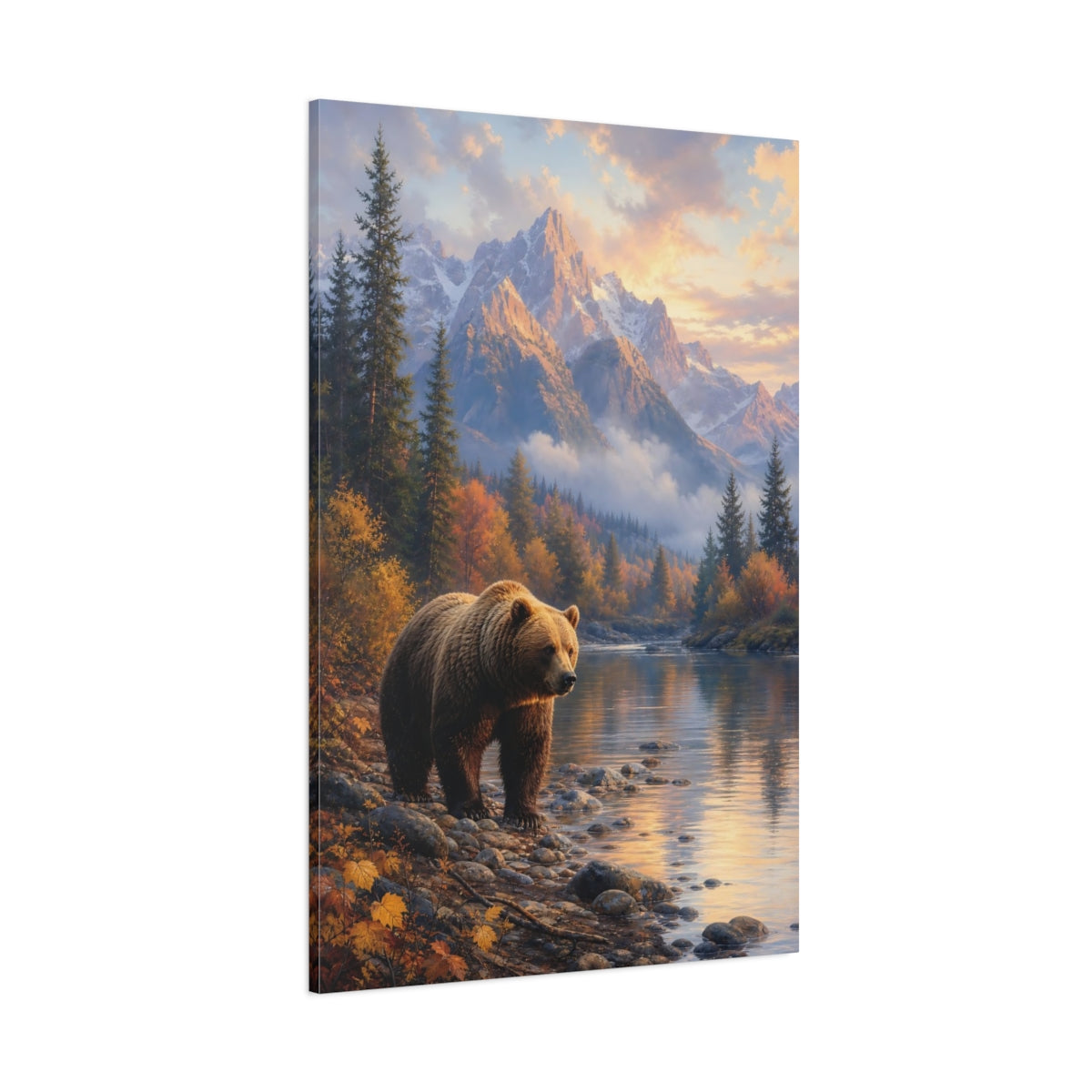 Side Mockup 1. Nature Bear Autumn Mountain Bear shown as stretched canvas wall art