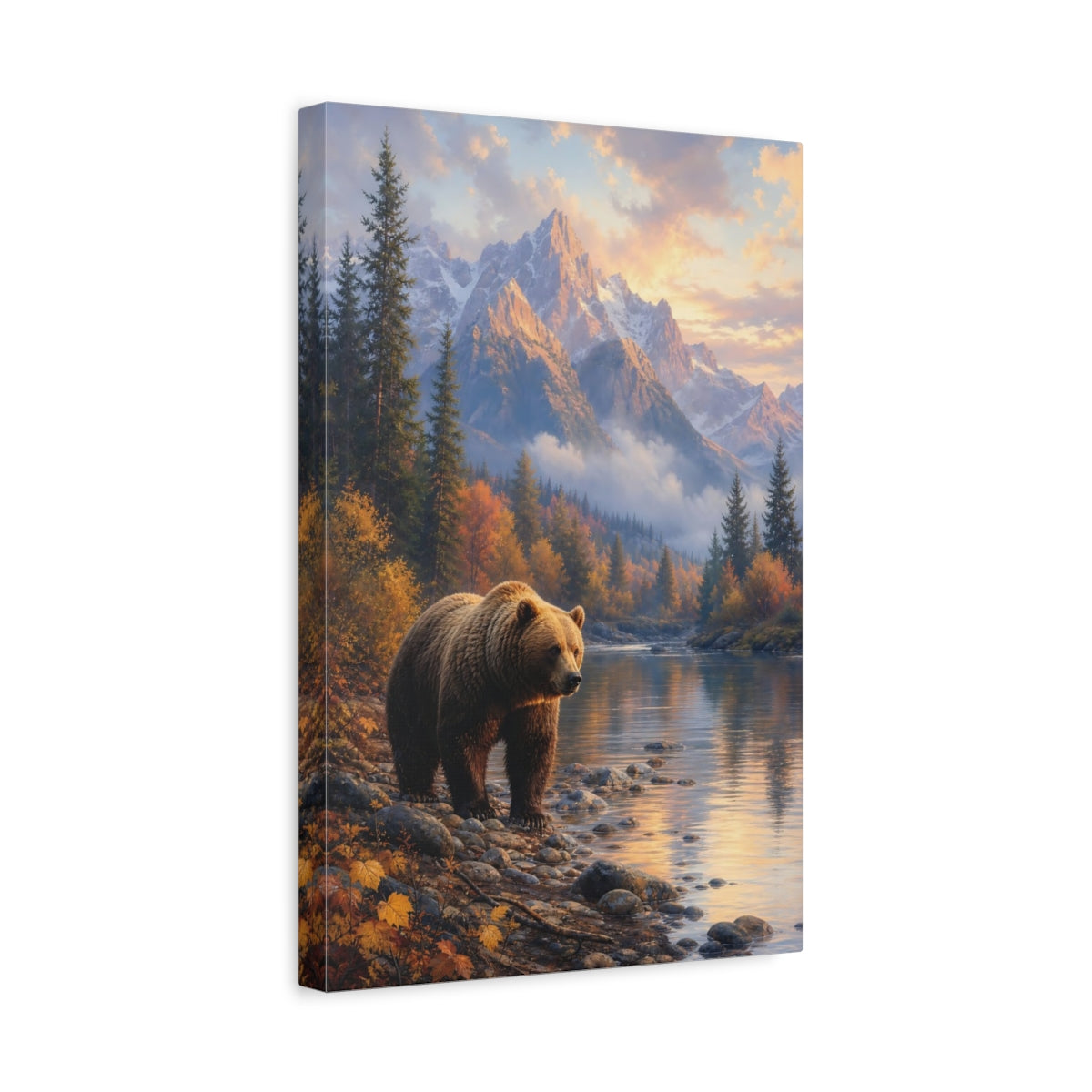 Side Mockup 4. Nature Bear Autumn Mountain Bear shown as stretched canvas wall art
