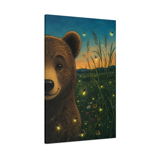 Main Mockup. Nature Bear Bear Fireflies shown as stretched canvas wall art