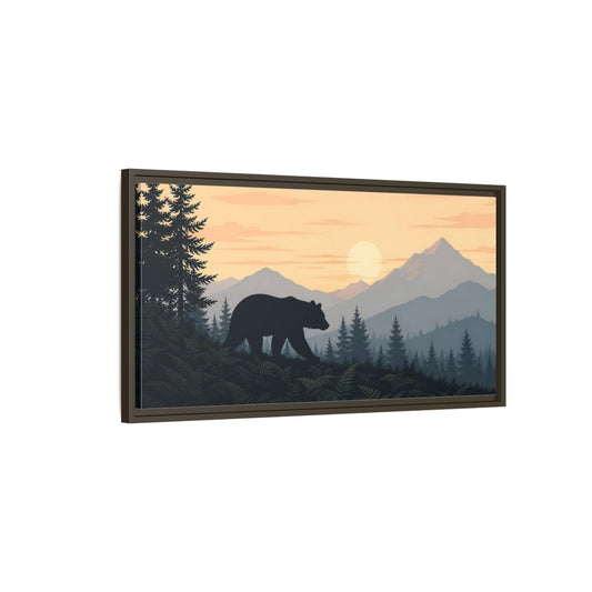 Main Mockup. Nature Bear Orange Blue Bear shown as stretched canvas wall art