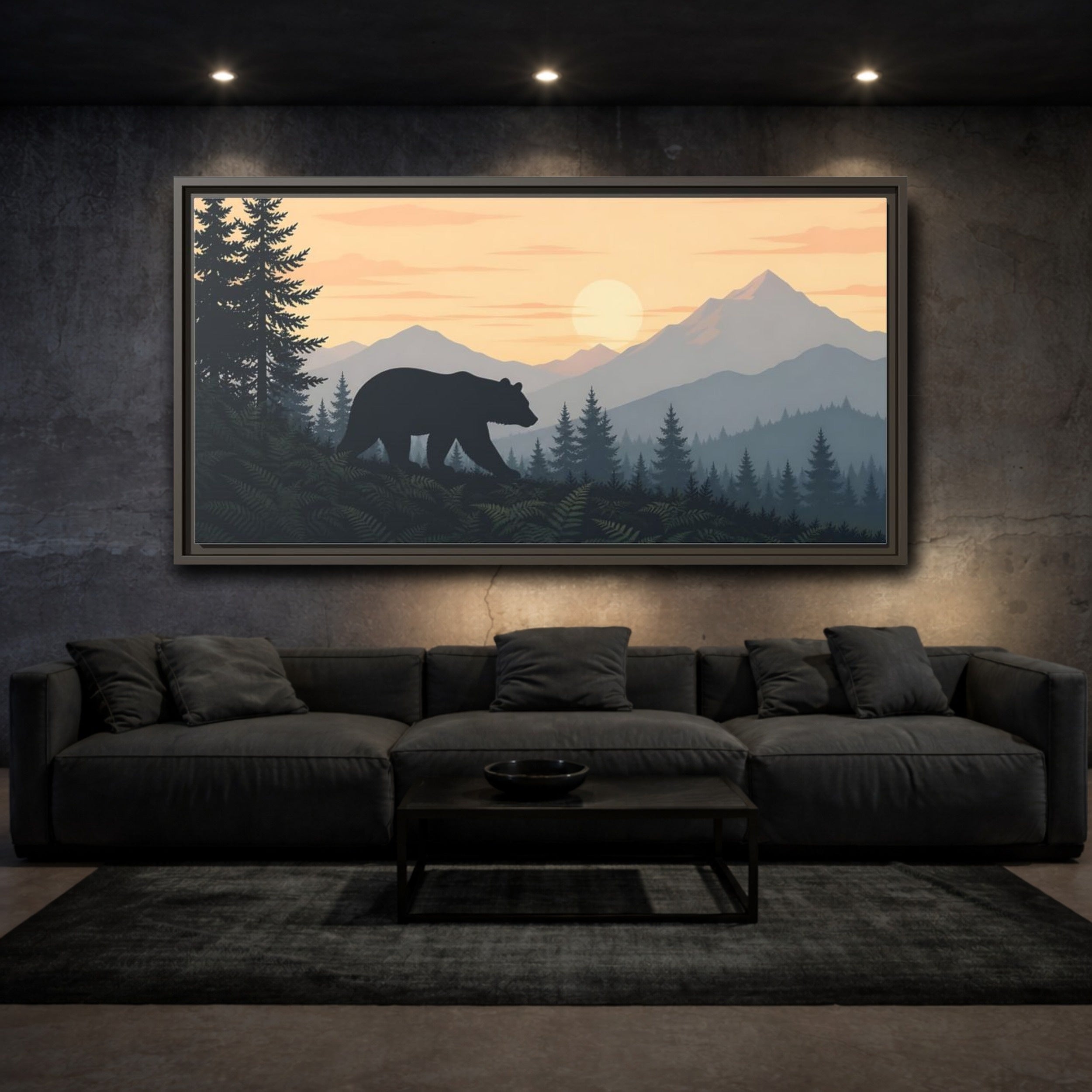 Mockup 3. Nature Bear Orange Blue Bear shown as stretched canvas wall art