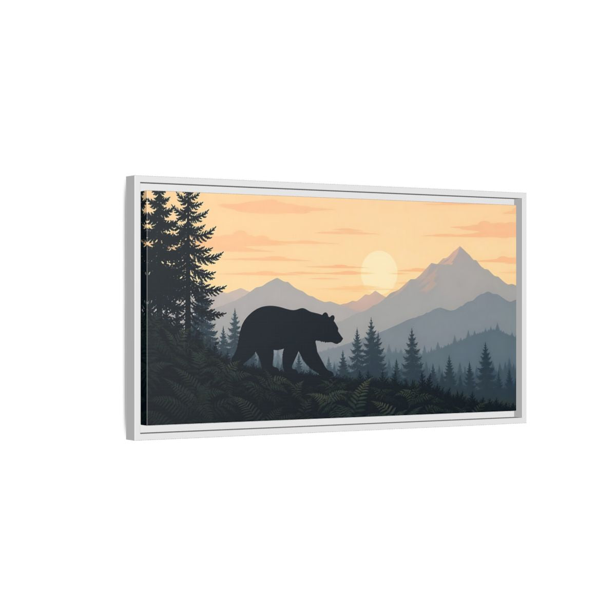 Side Mockup 1. Nature Bear Orange Blue Bear shown as stretched canvas wall art