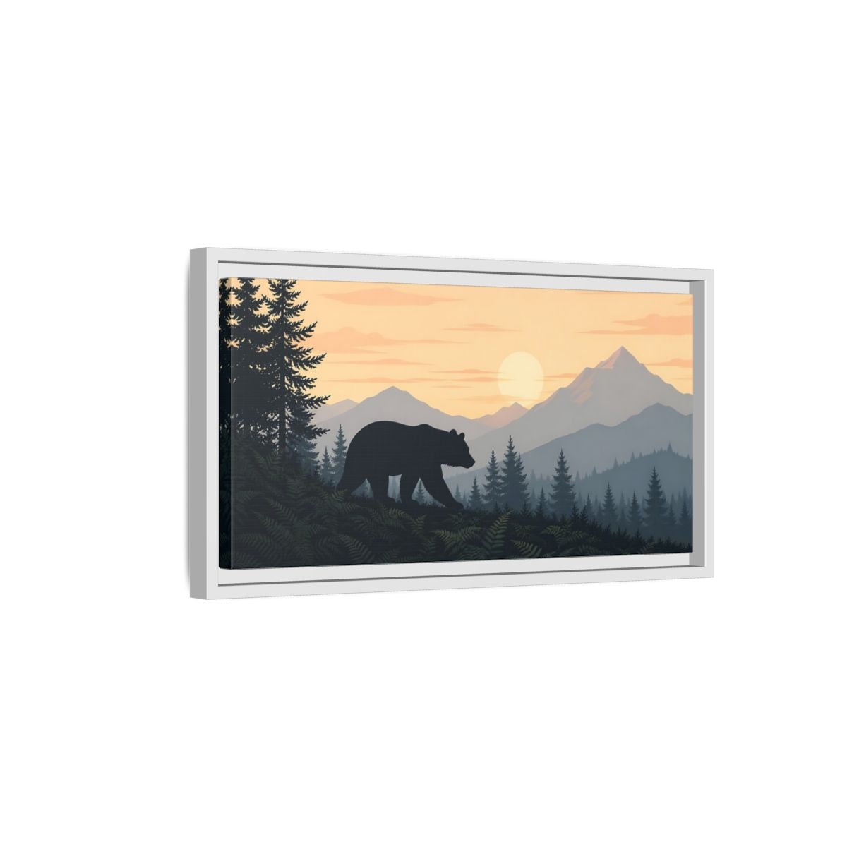 Side Mockup 6. Nature Bear Orange Blue Bear shown as stretched canvas wall art