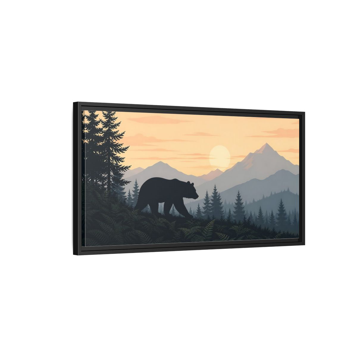 Side Mockup 2. Nature Bear Orange Blue Bear shown as stretched canvas wall art